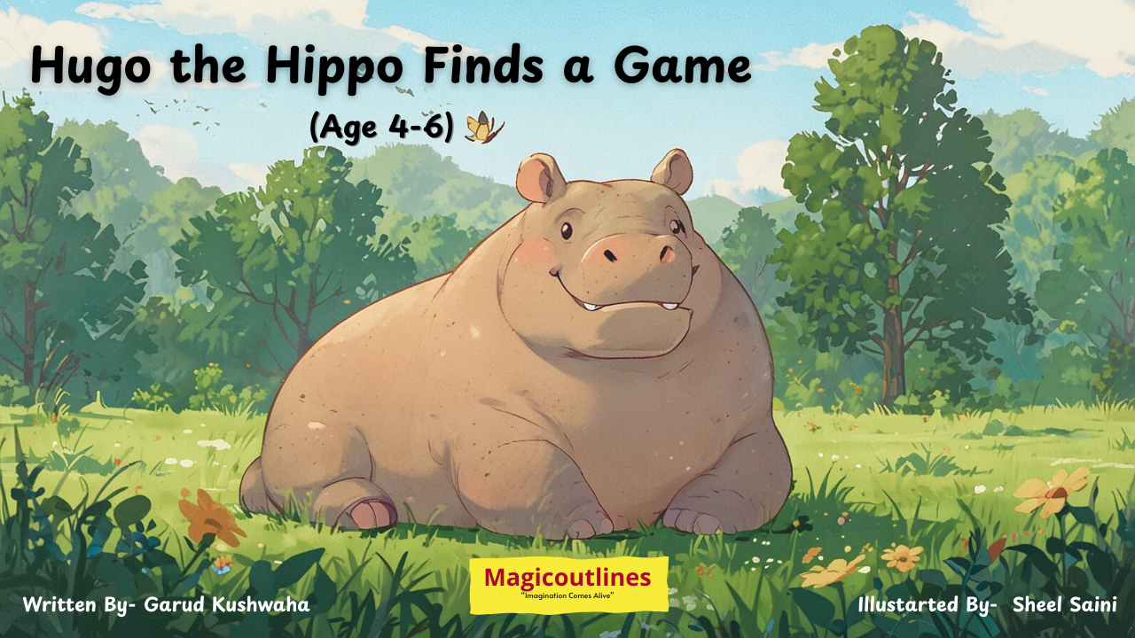 hugo the hippo finds a game kids story illustration