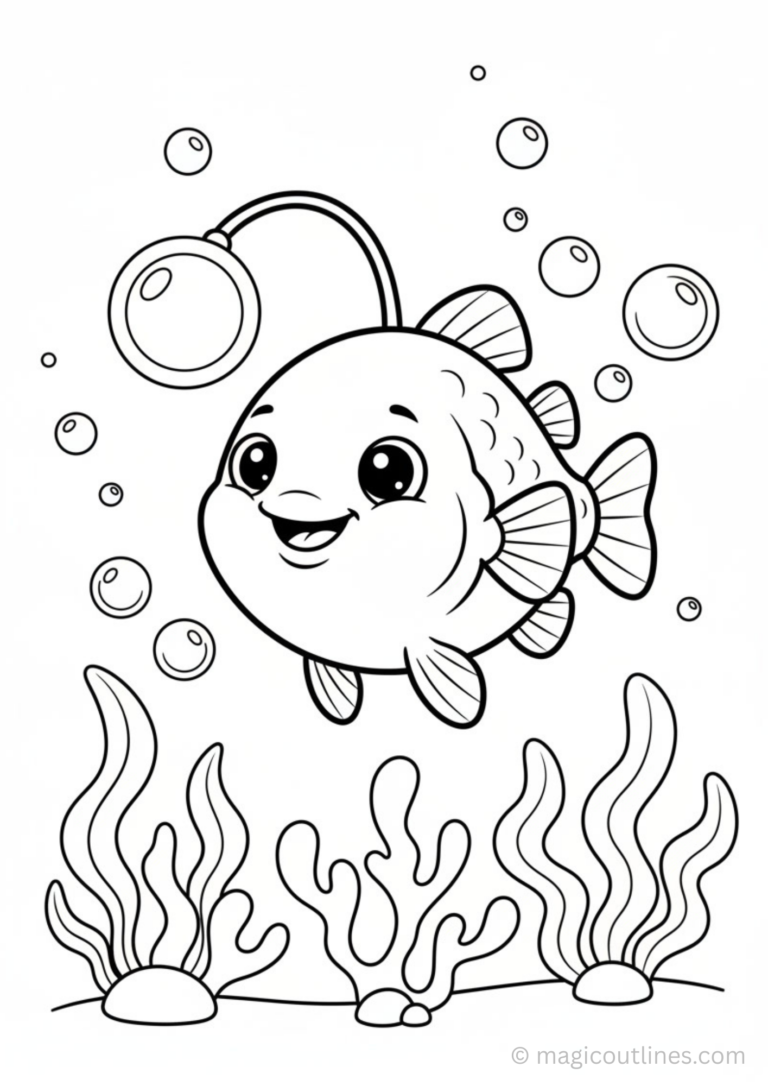 anglerfish with glowing light coloring page deep sea fish printable for kids