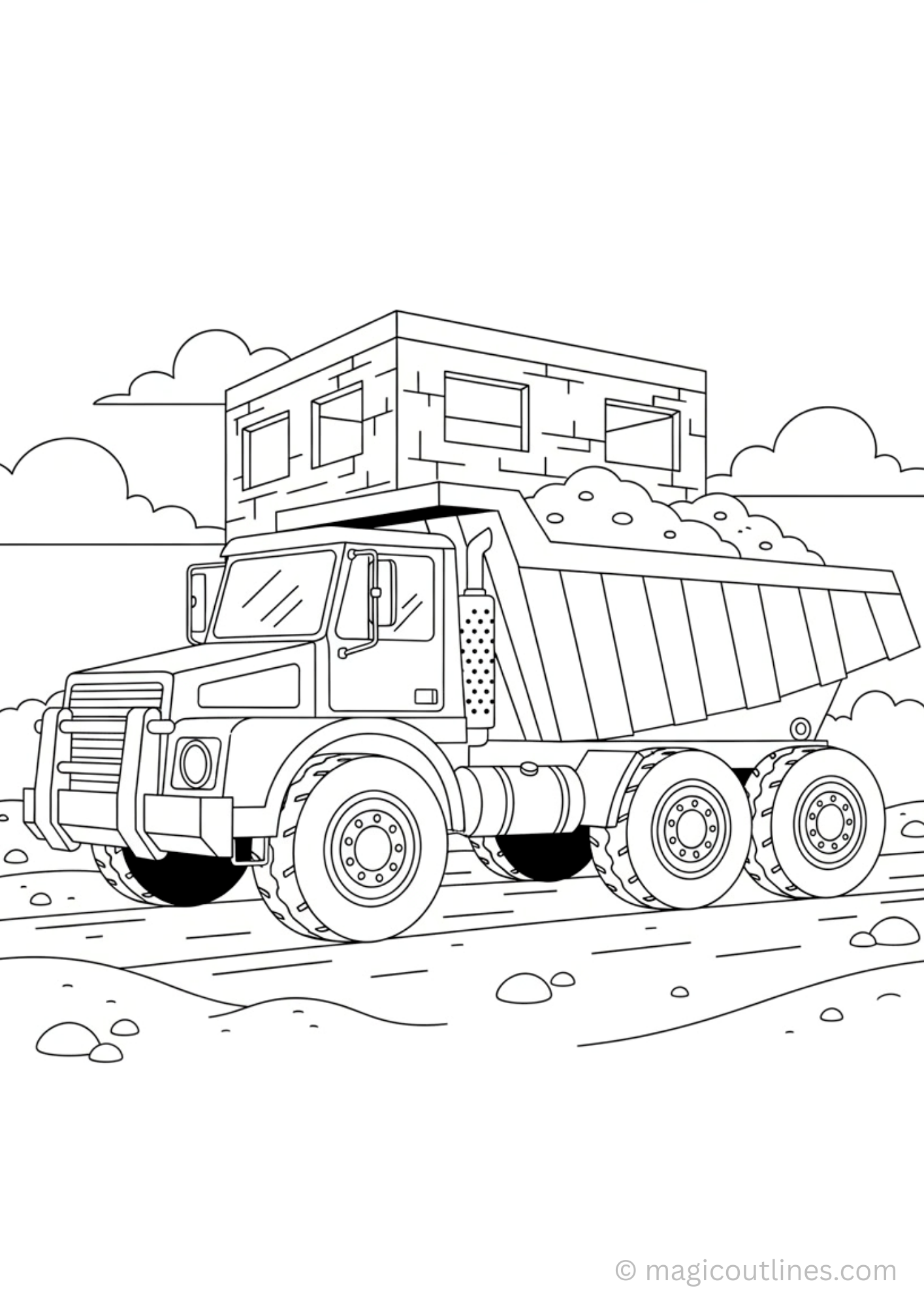 building material truck coloring page for kids construction printable