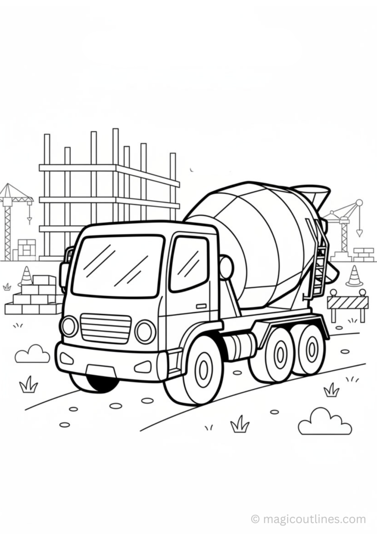 cement mixer truck coloring page for kids construction printable