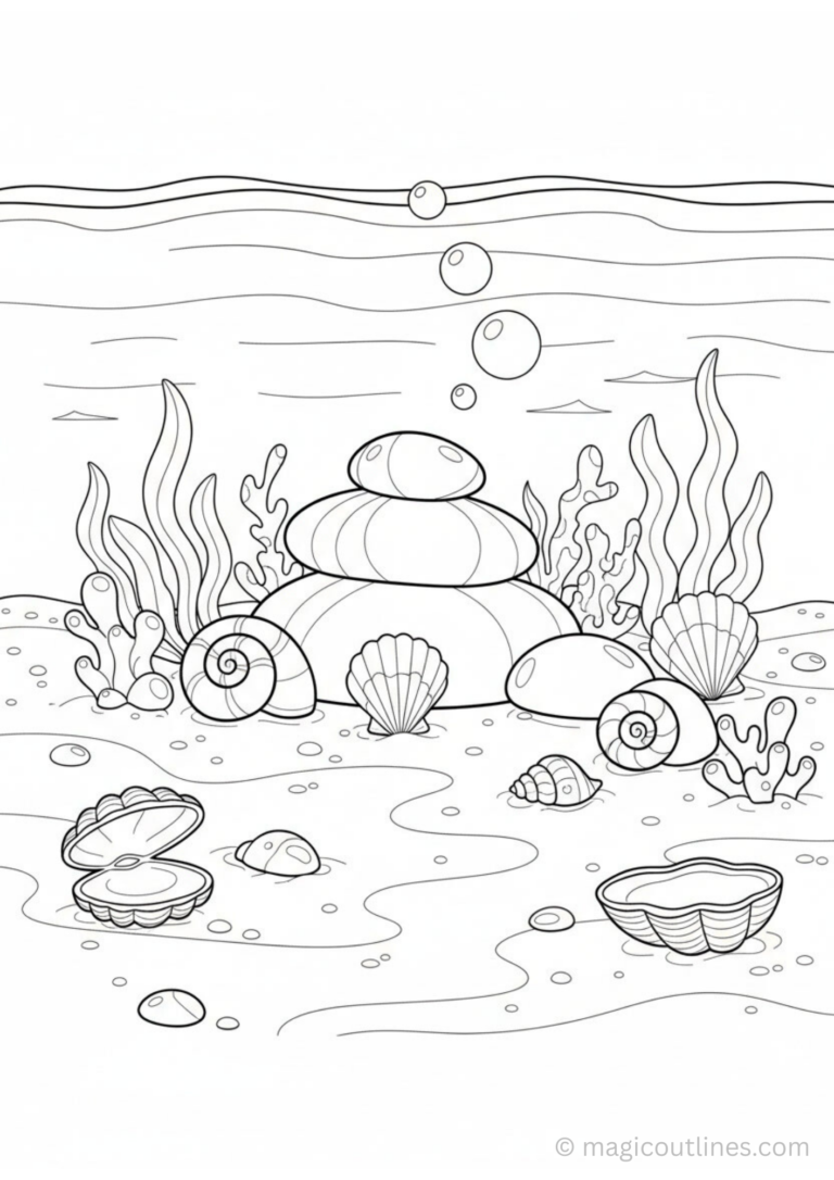 ocean rocks and shells coloring pages for kids