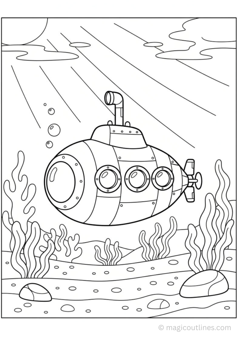 Ocean submarine coloring page for kids underwater printable