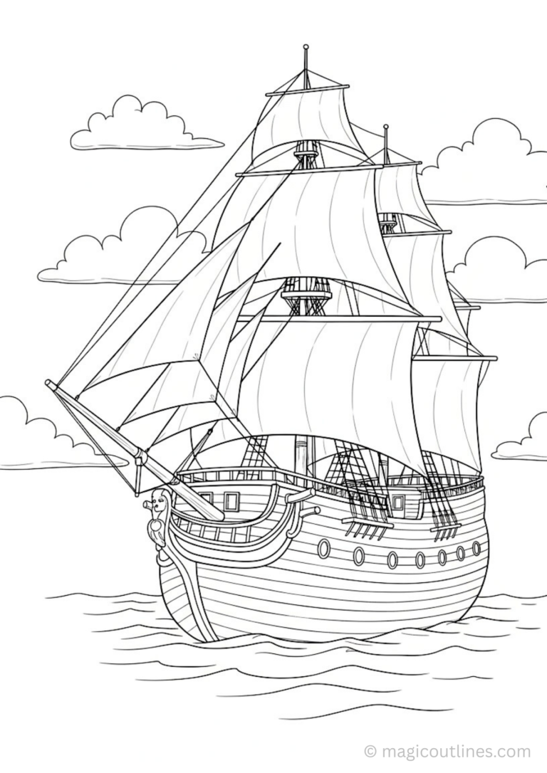 pirate sailing ship coloring page for kids printable