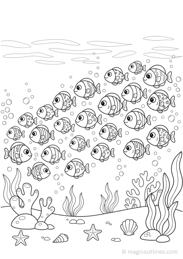 school of small fish coloring pages for kids