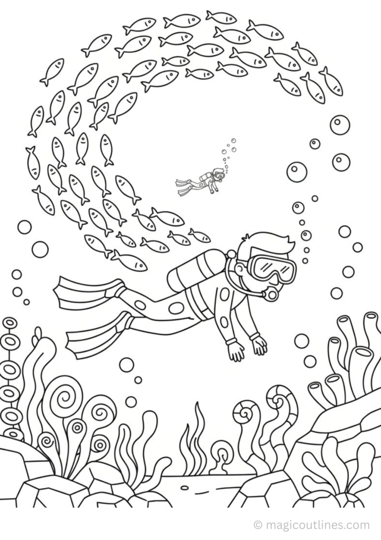 scuba diver coloring pages for kids