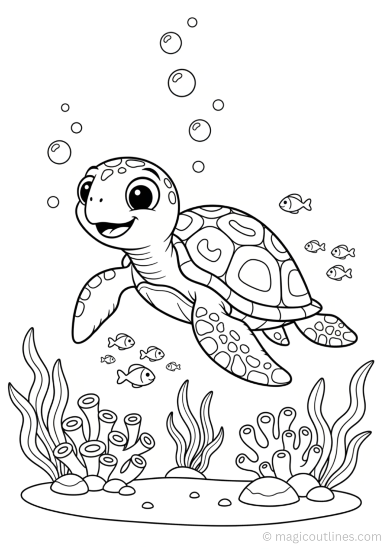 Sea turtle coloring page for kids printable ocean animal