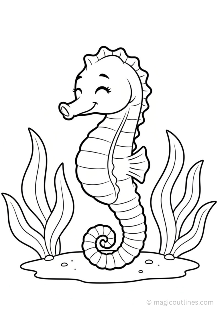 seahorse with curly tail coloring pages for kids