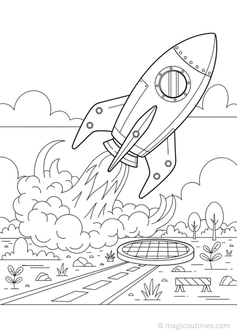 space rocket coloring page for kids launch printable