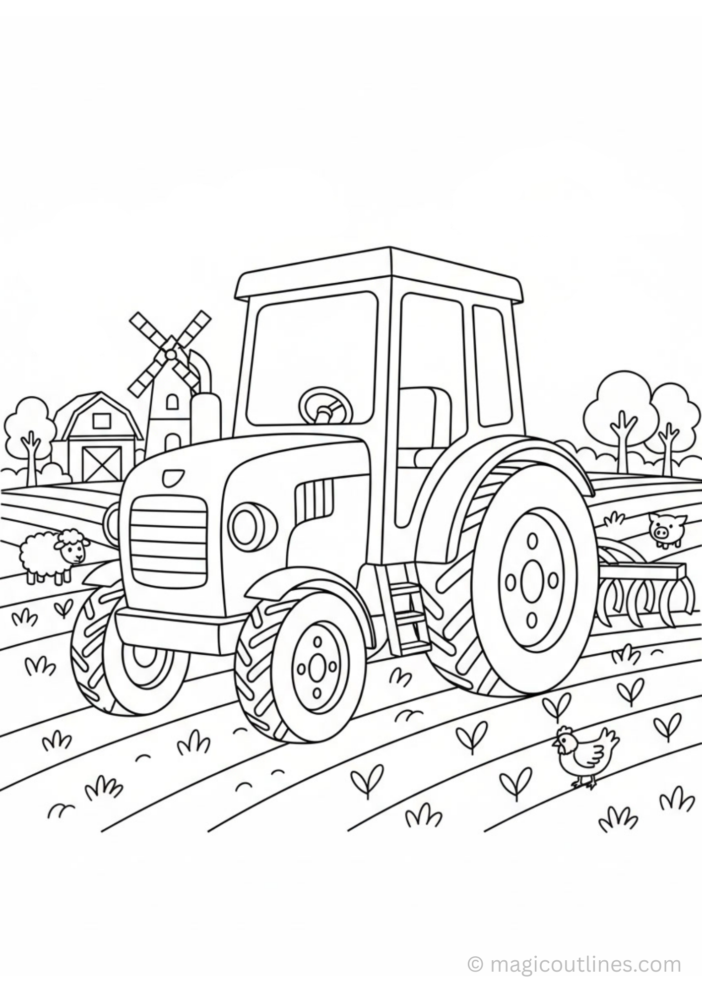 farm tractor coloring page for kids printable farmland scene