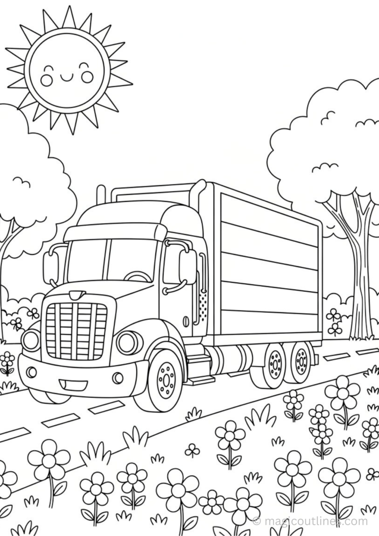 semi truck coloring page for kids printable big rig