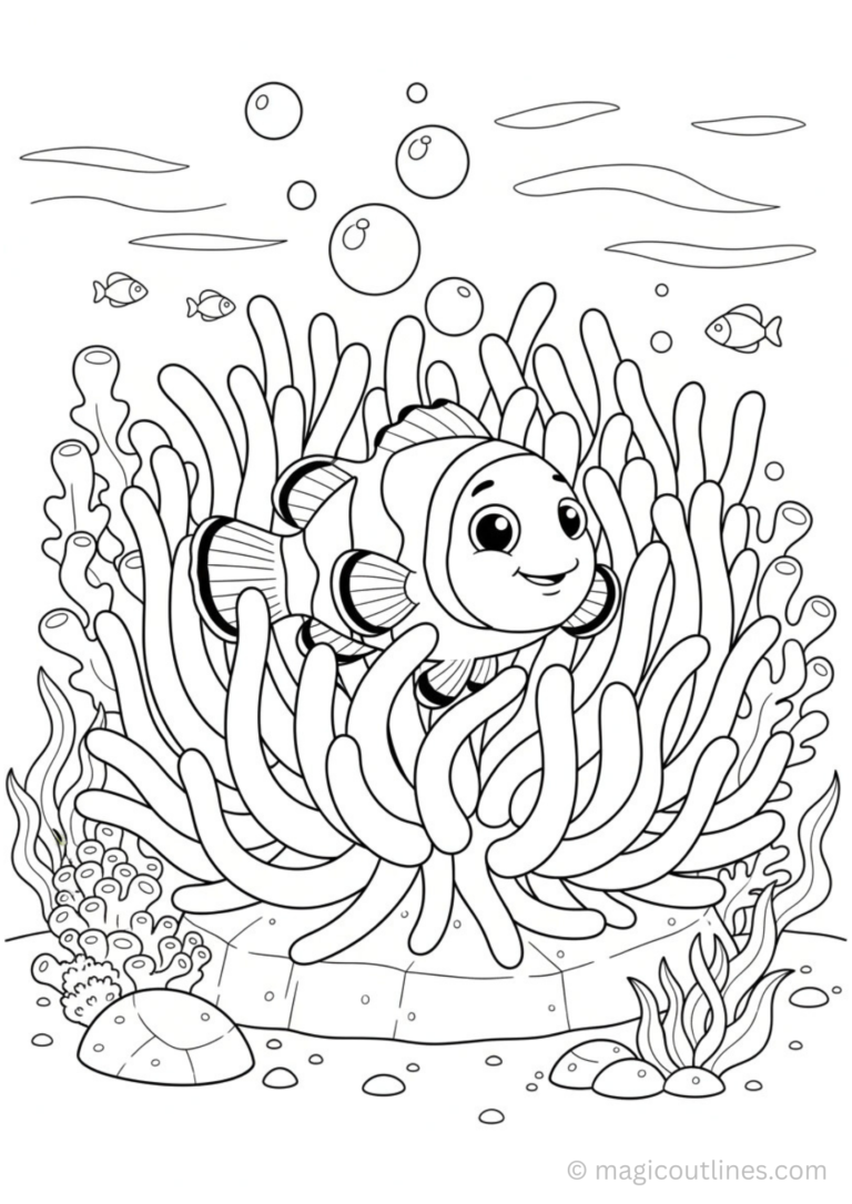 clownfish in anemone coloring pages for kids