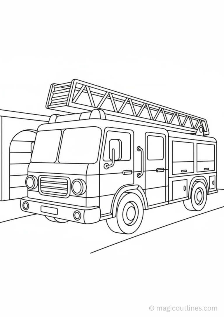 Fire Fighting Truck Coloring Page for kids printable