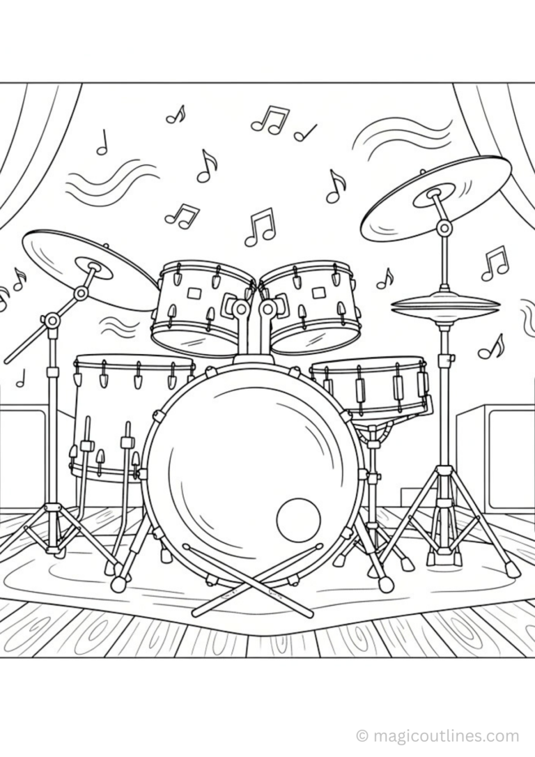 full drum set coloring page printable musical instrument activity for kids