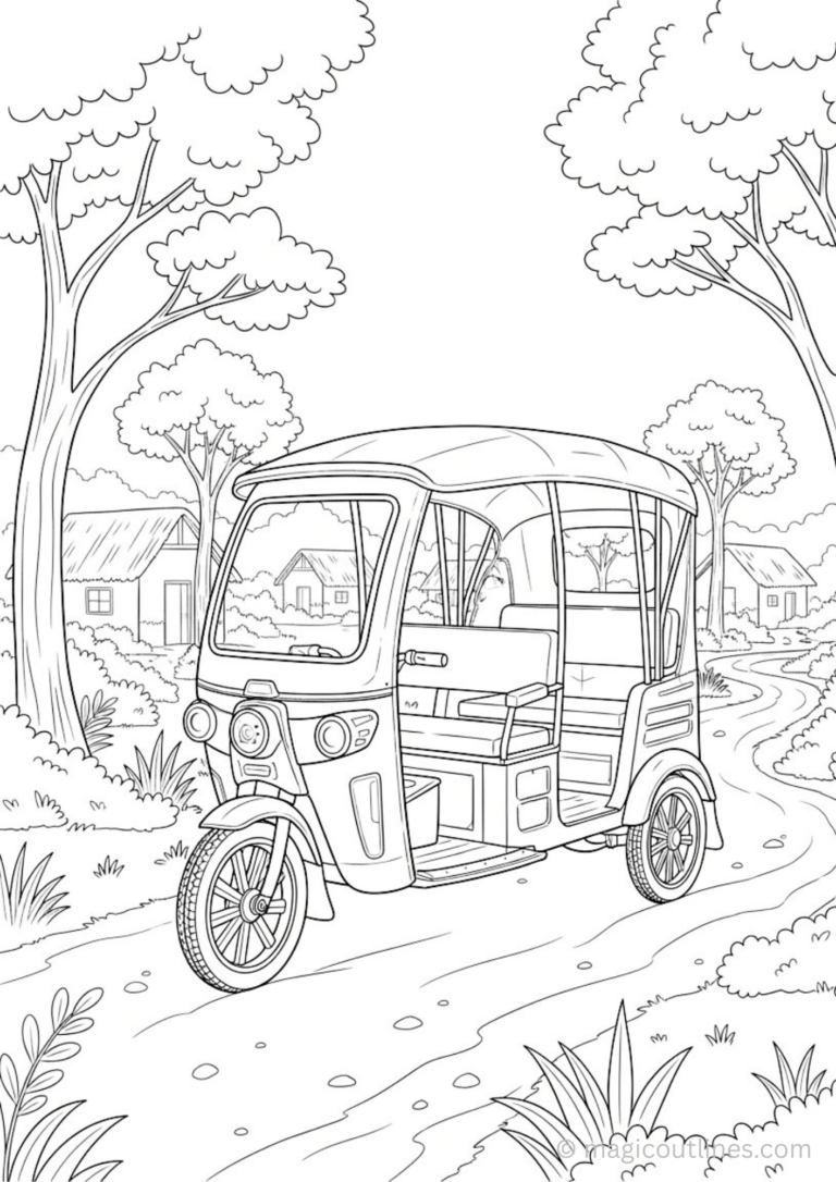 Indian electric rickshaw coloring page village eco friendly transport