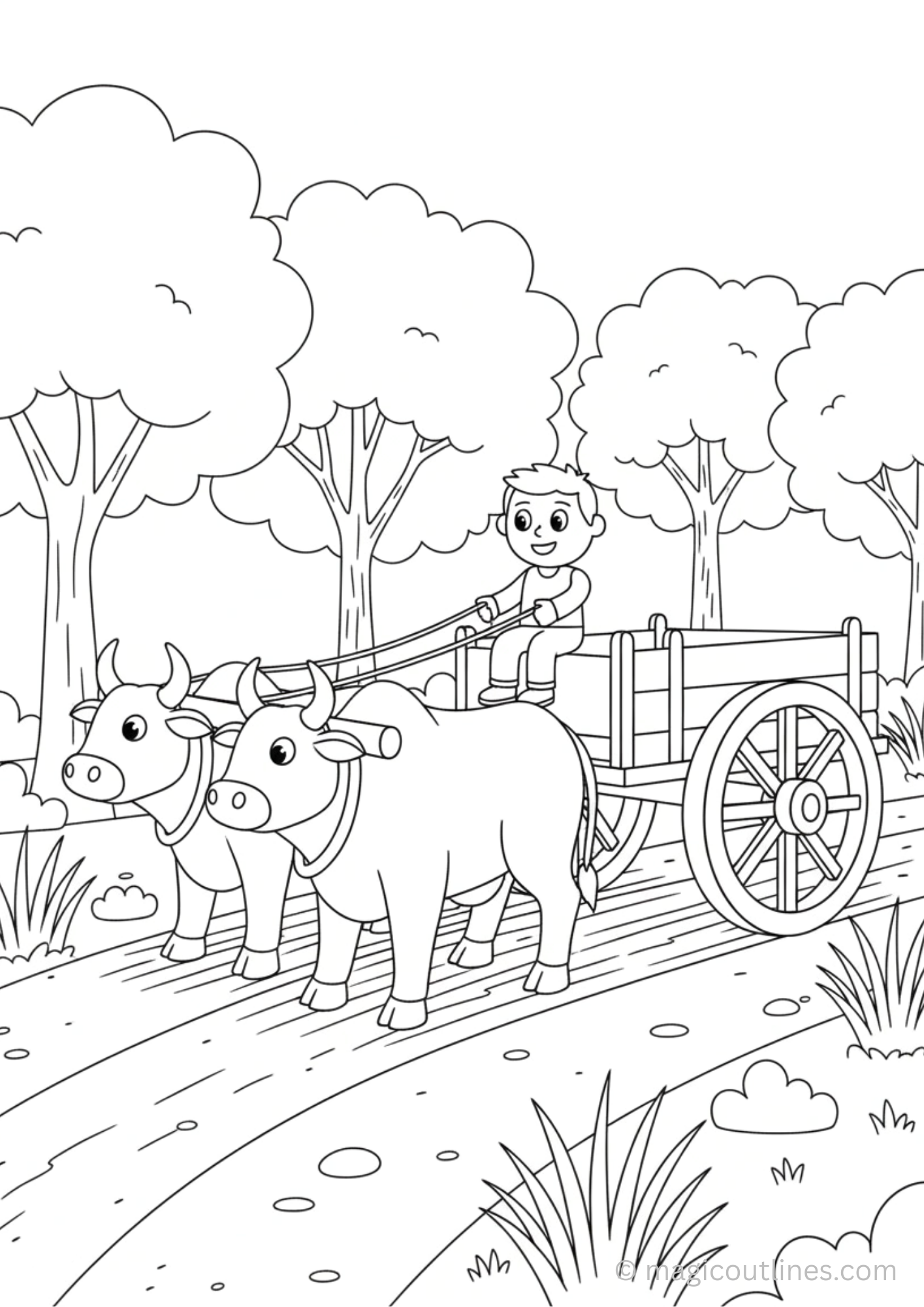 bullock cart coloring page for kids village transport printable