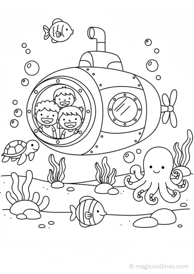 cartoon submarine coloring pages for kids