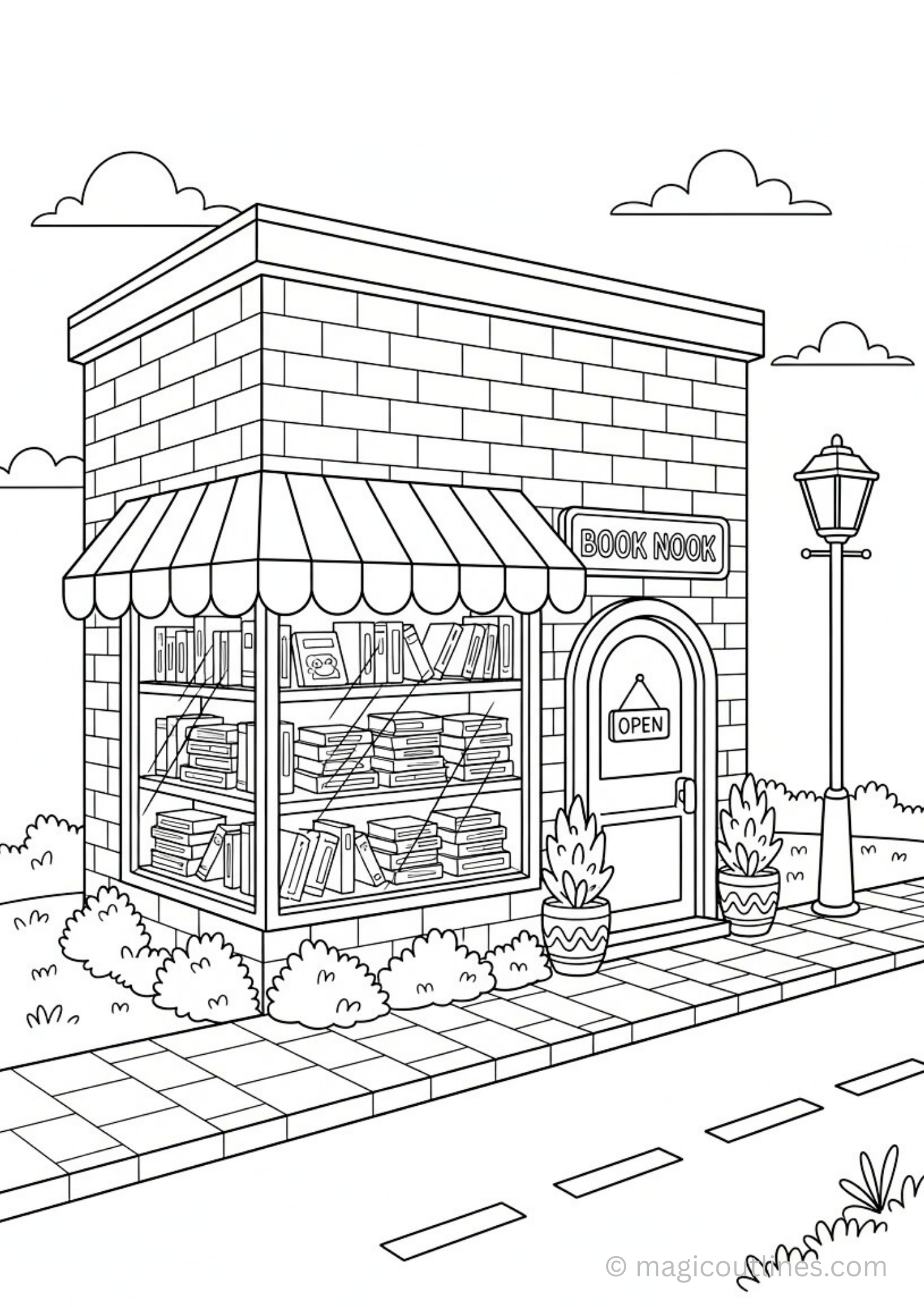 book store coloring page for kids