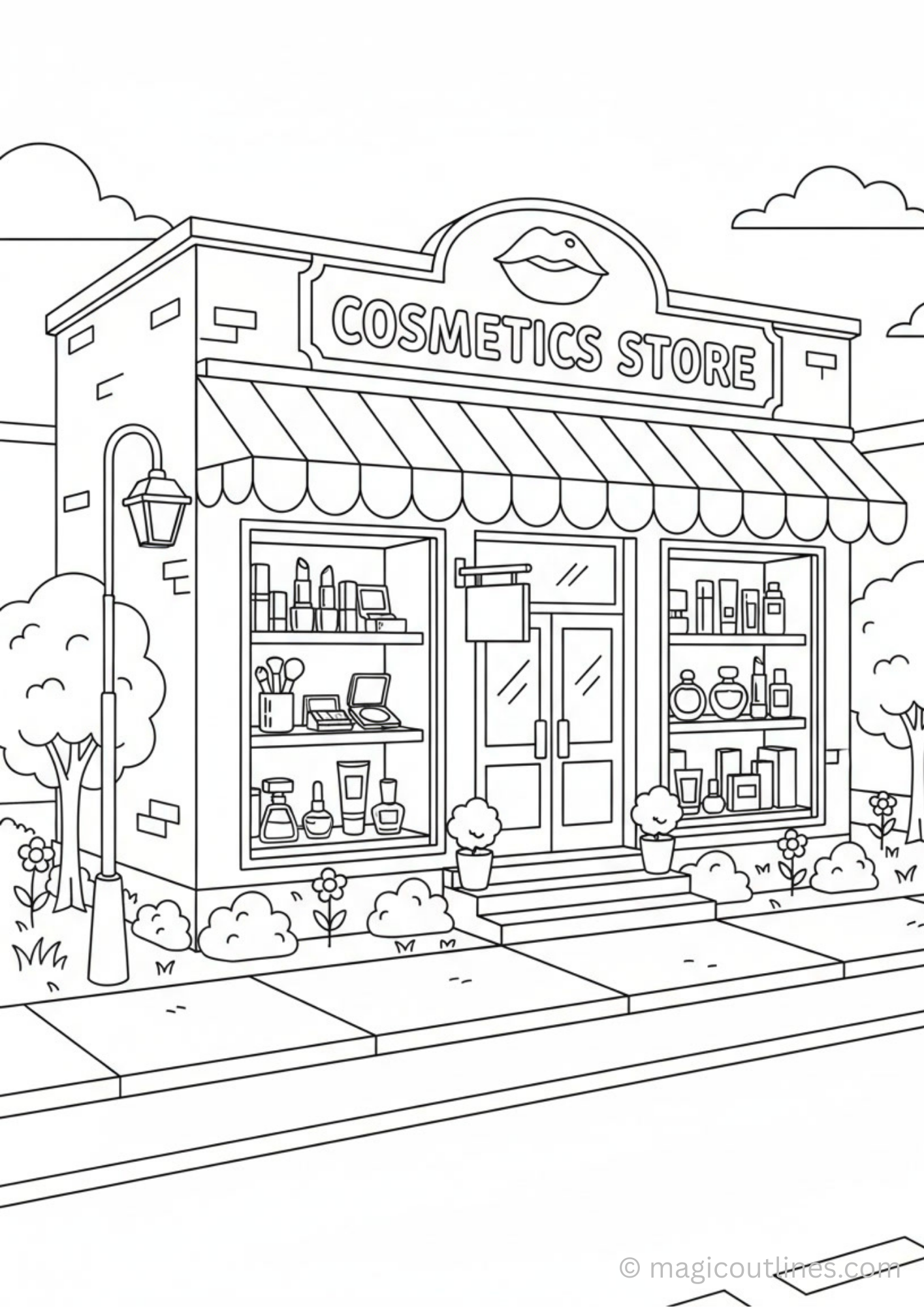 cosmetic store coloring page for kids