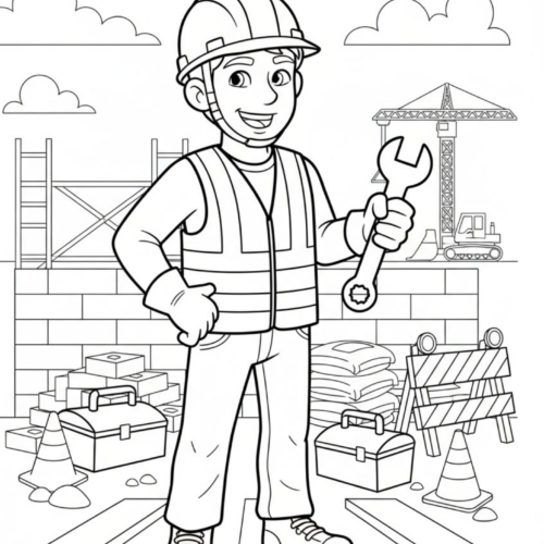 Construction Worker Coloring Page for Kids