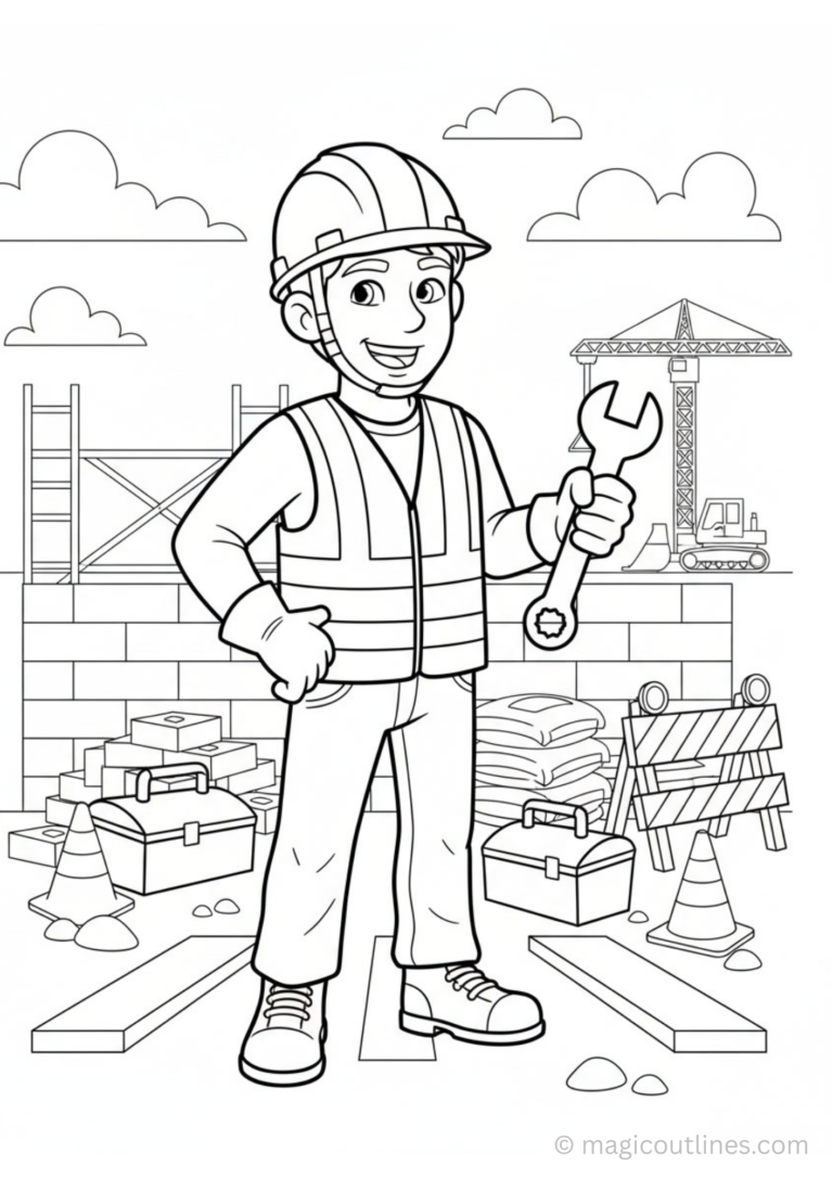 Construction Worker Coloring Page for Kids