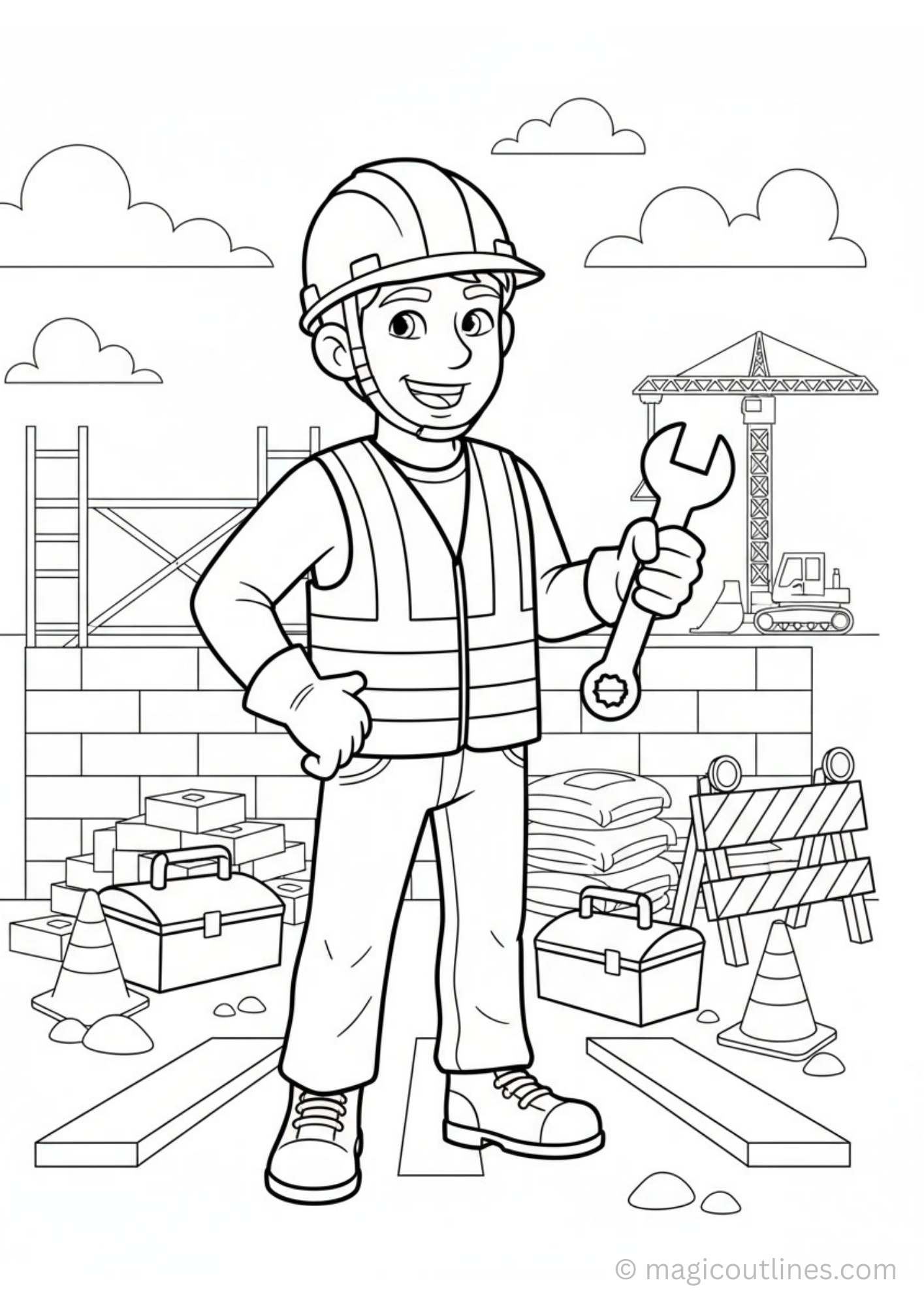 Construction Worker Coloring Page for Kids