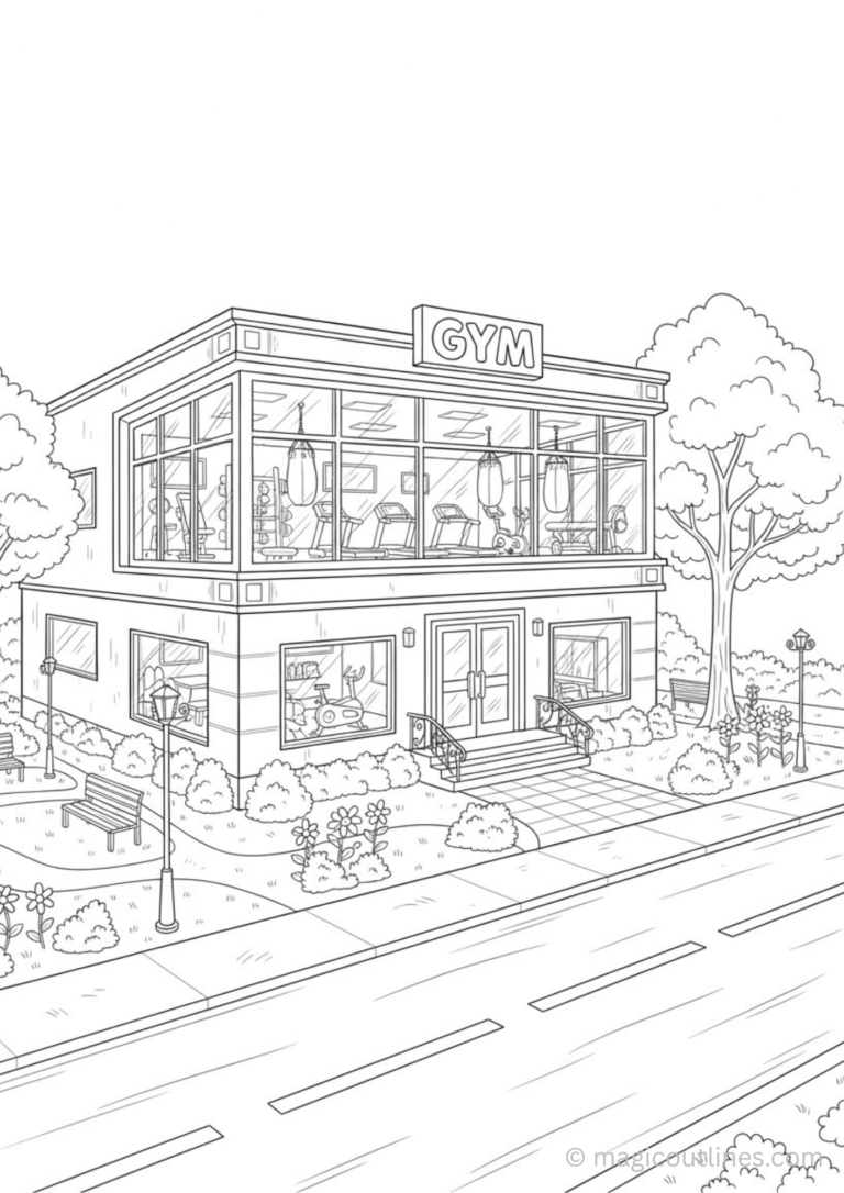 gym coloring page printable fitness exercise activity for kids