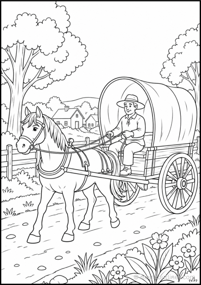 Horse Cart Coloring Page (Free Printable PDF)