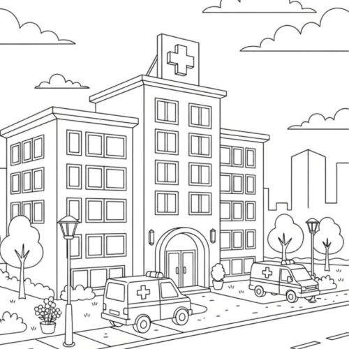 hospital building coloring page for kids