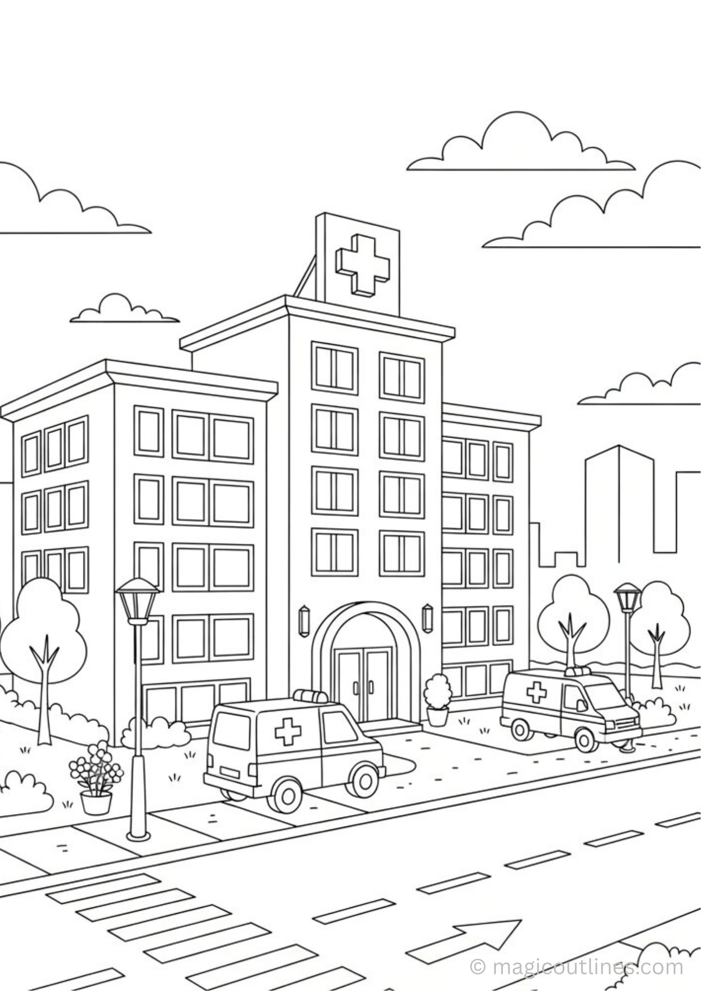 hospital building coloring page for kids