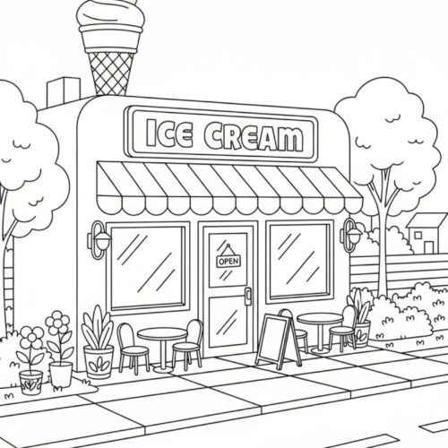 The ice cream parlor coloring page for kids is a fun and educational printable activity that introduces children to the exciting world of dessert shops.