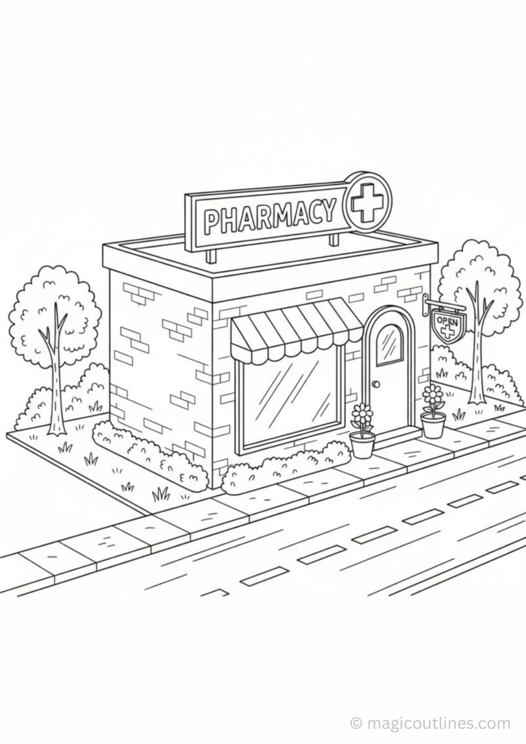 pharmacy free coloring page printable medical store community helper activity for kids