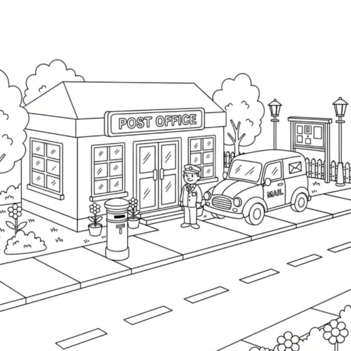 post office coloring page for kids