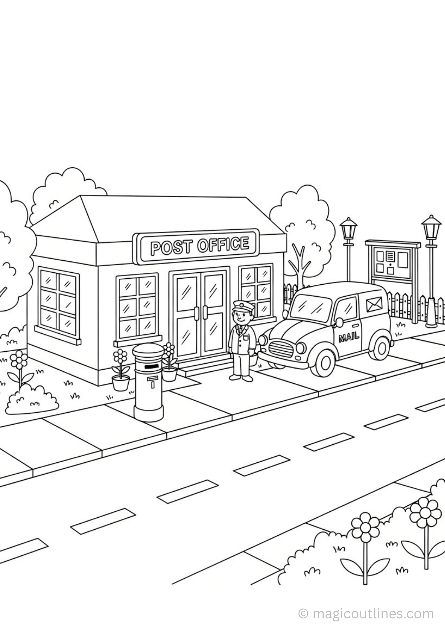 post office coloring page for kids printable