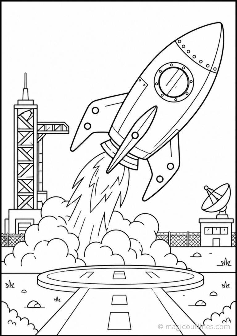 Rocket Launch Coloring Page (Free Printable PDF)