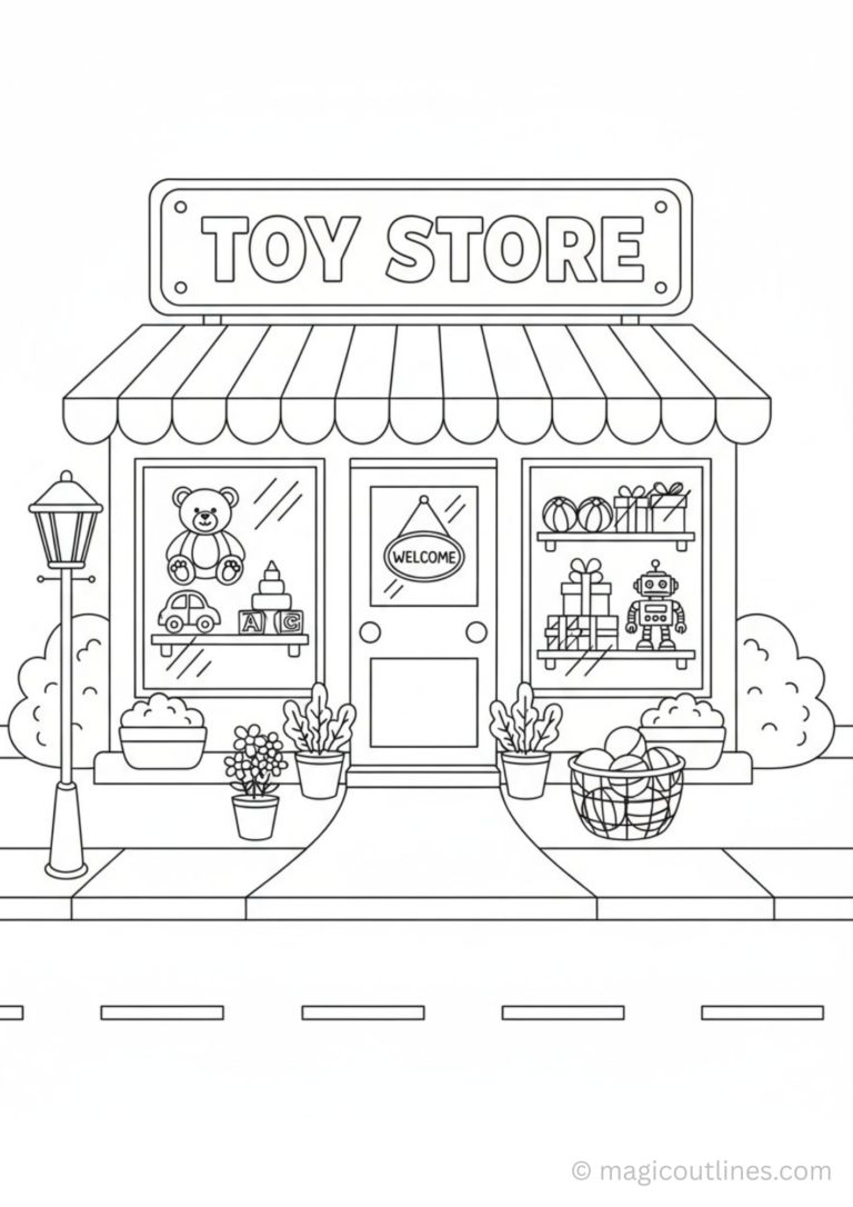 toy store free coloring page printable for kids