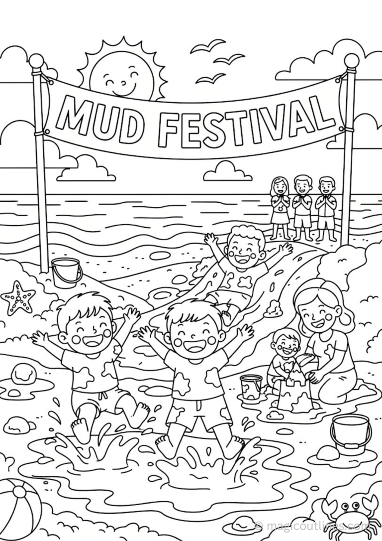 BBoryeong Mud Festival coloring page printable for kids