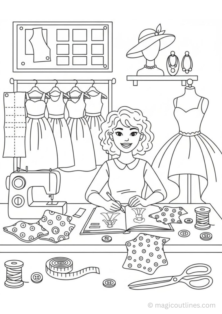 fashion designer coloring page for kids
