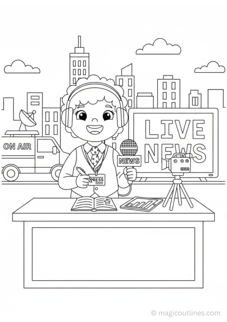 news reporter coloring page for kids live news profession printable