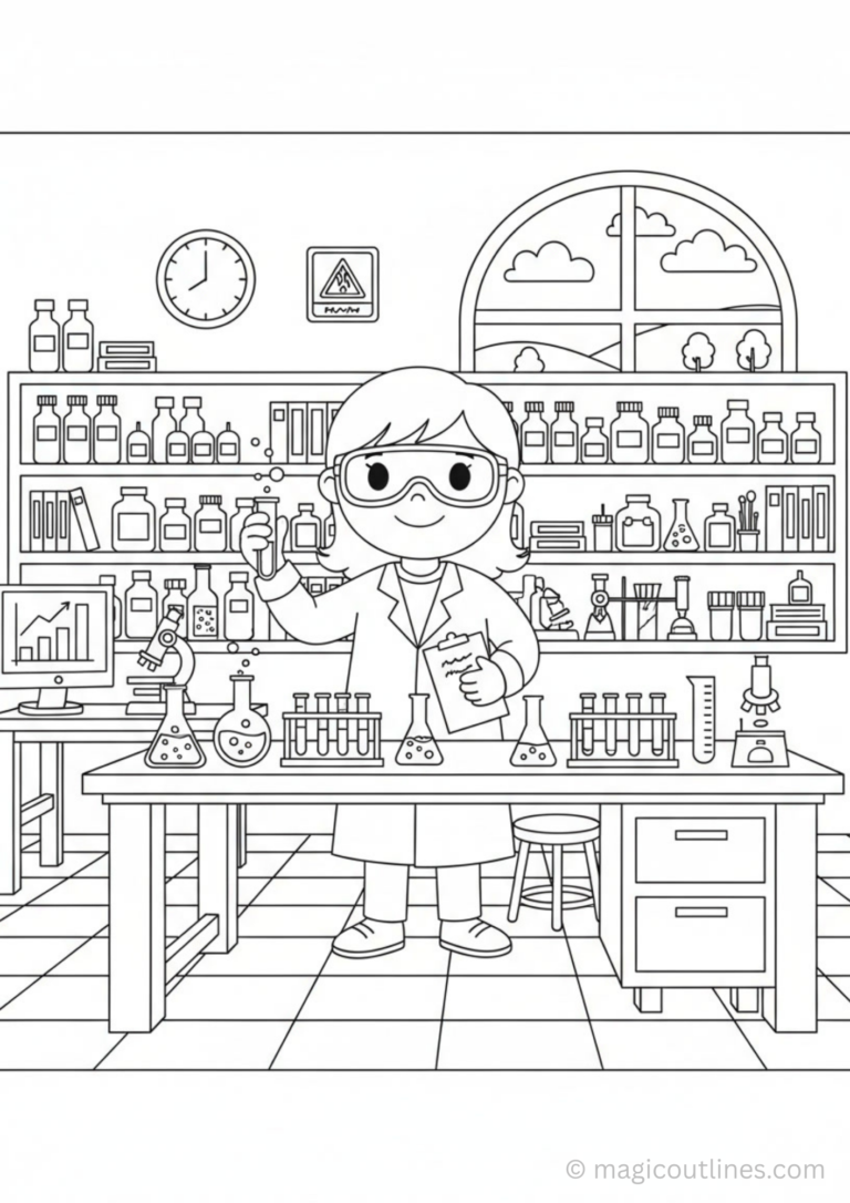 scientist coloring page for kids printable laboratory profession activity