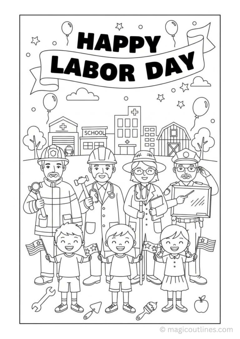 Labor Day coloring page workers kids printable