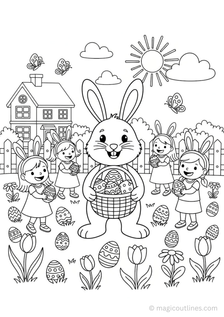 Easter coloring page bunny eggs kids printable