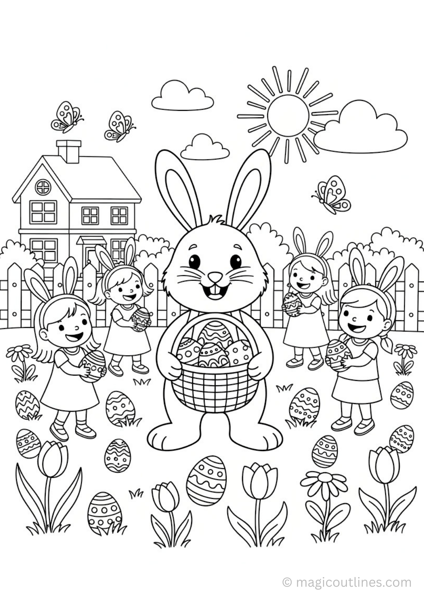 Easter coloring page bunny eggs kids printable