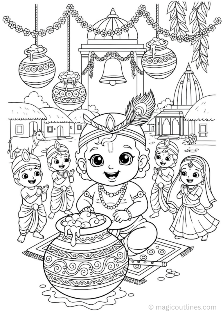 krishna janmashtami coloring page bal krishna dahi handi