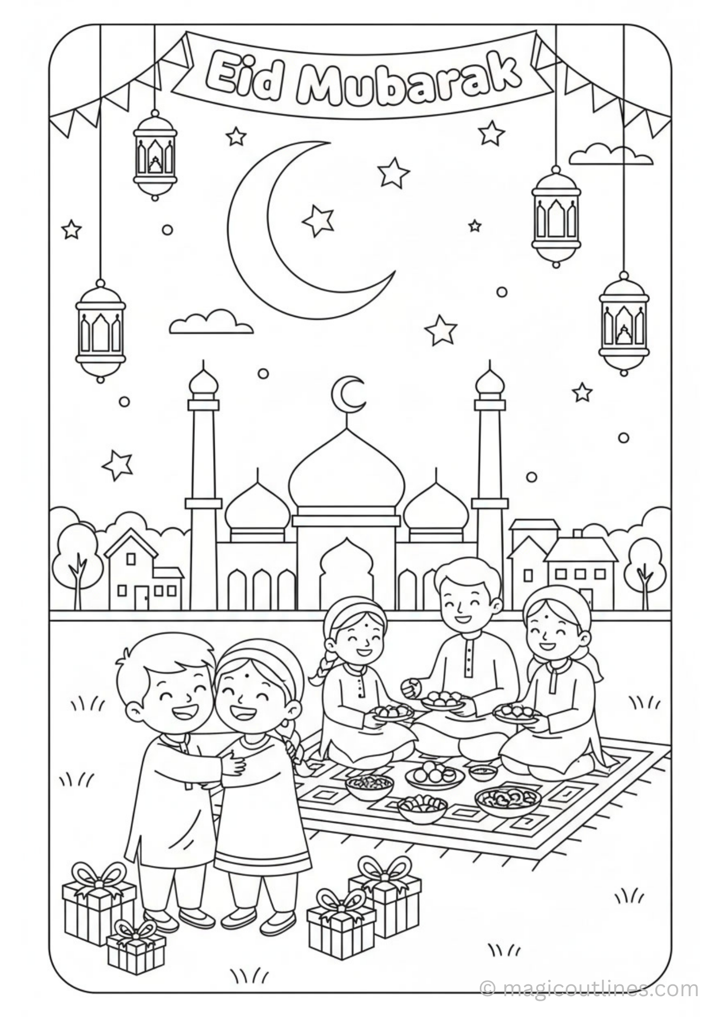 Free Eid Coloring Page for Kids printable PDF