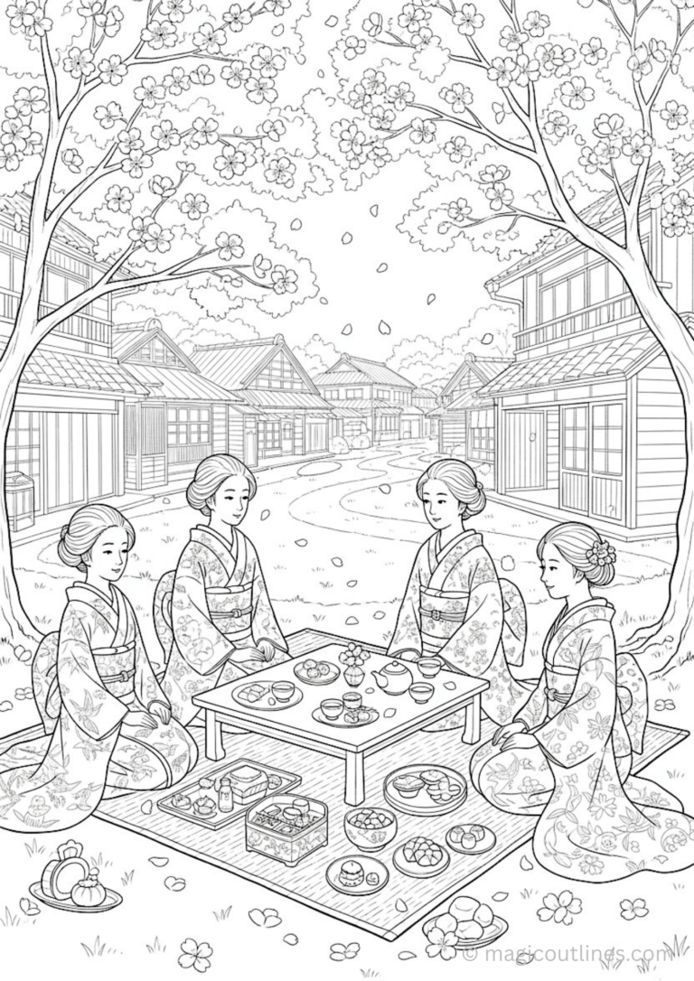 hanami Festival coloring page cherry blossom festival kids printable