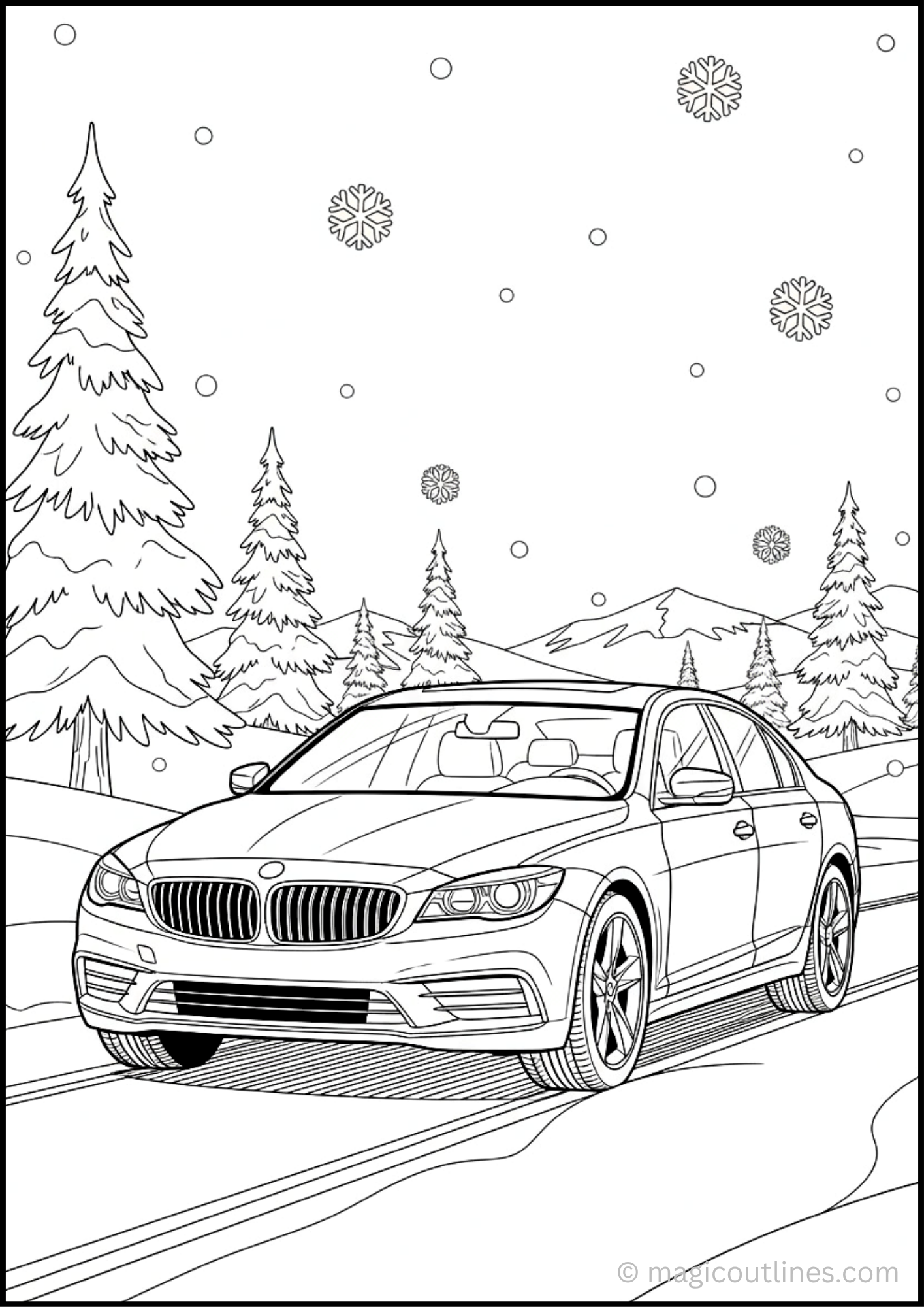 5 Beautiful Car in Snow Scene Coloring Pages (Free Printable PDF)