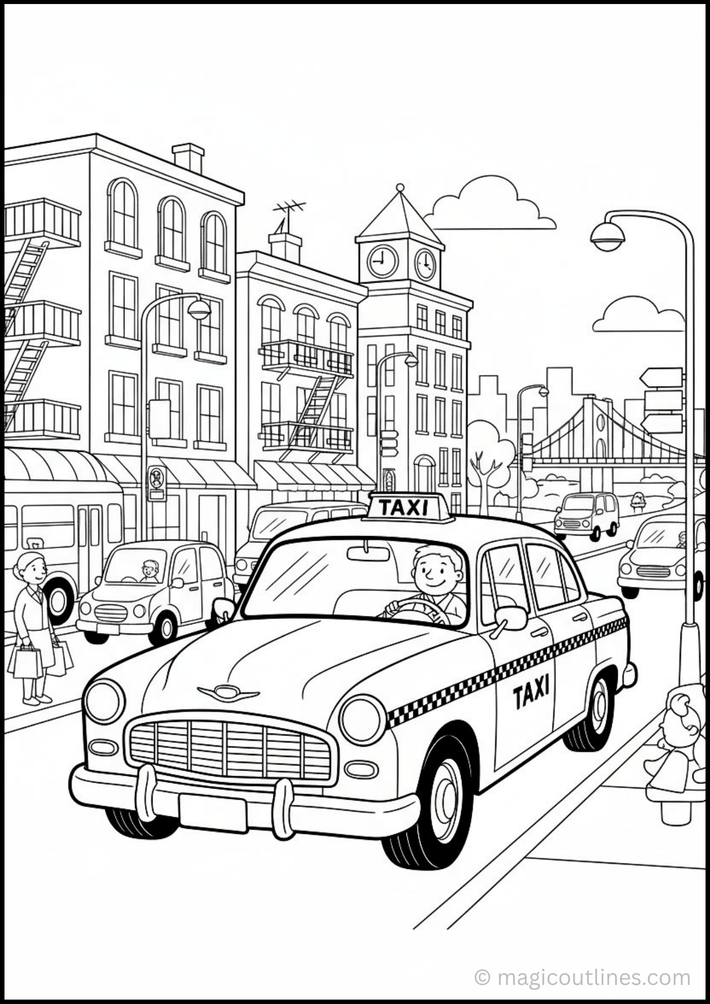Free printable taxi coloring pages PDF for kids