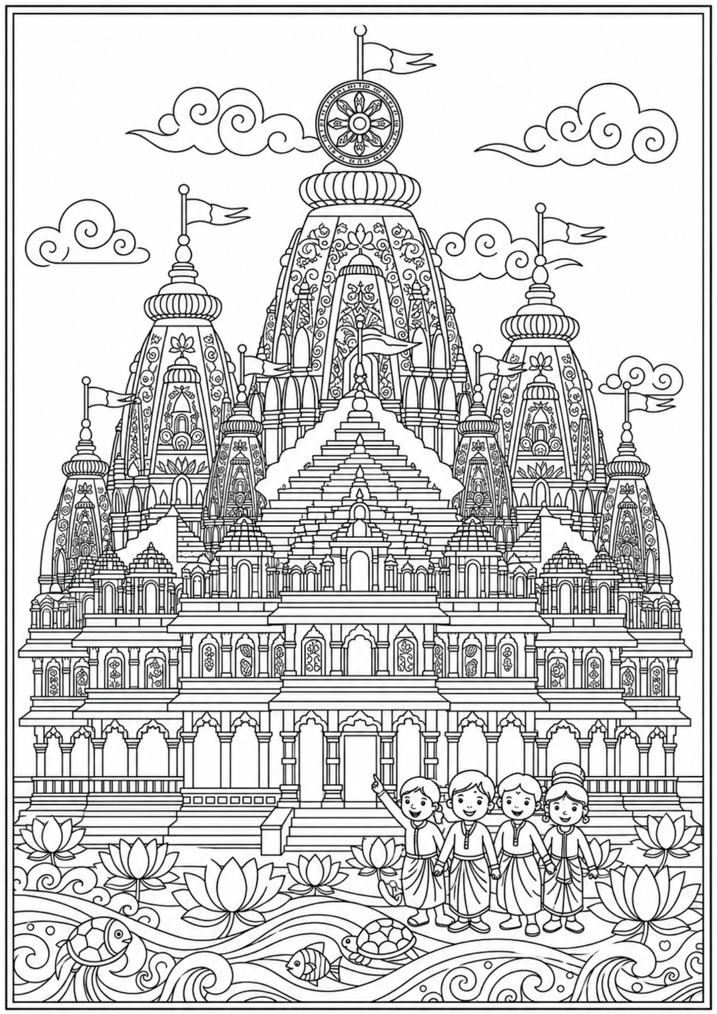 Jagannath Temple Puri coloring page printable for kids and adults