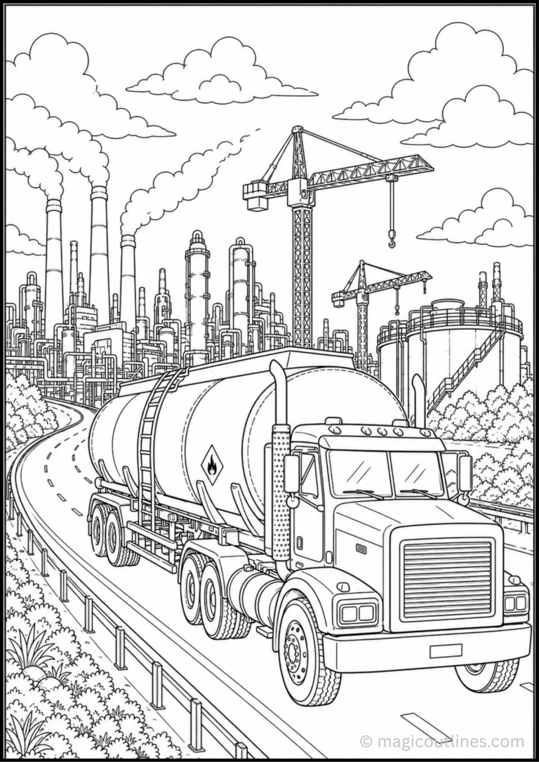 Oil tanker truck coloring page printable PDF