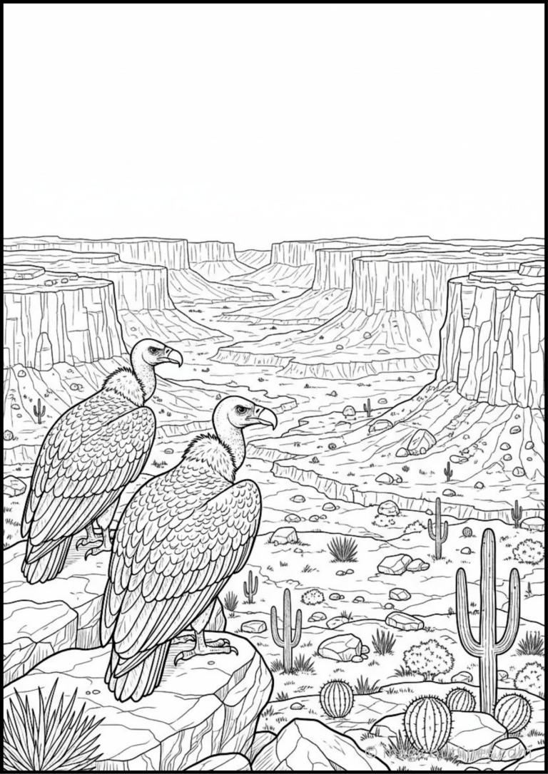 Desert Vultures Canyon Coloring Page (Free Printable PDF)